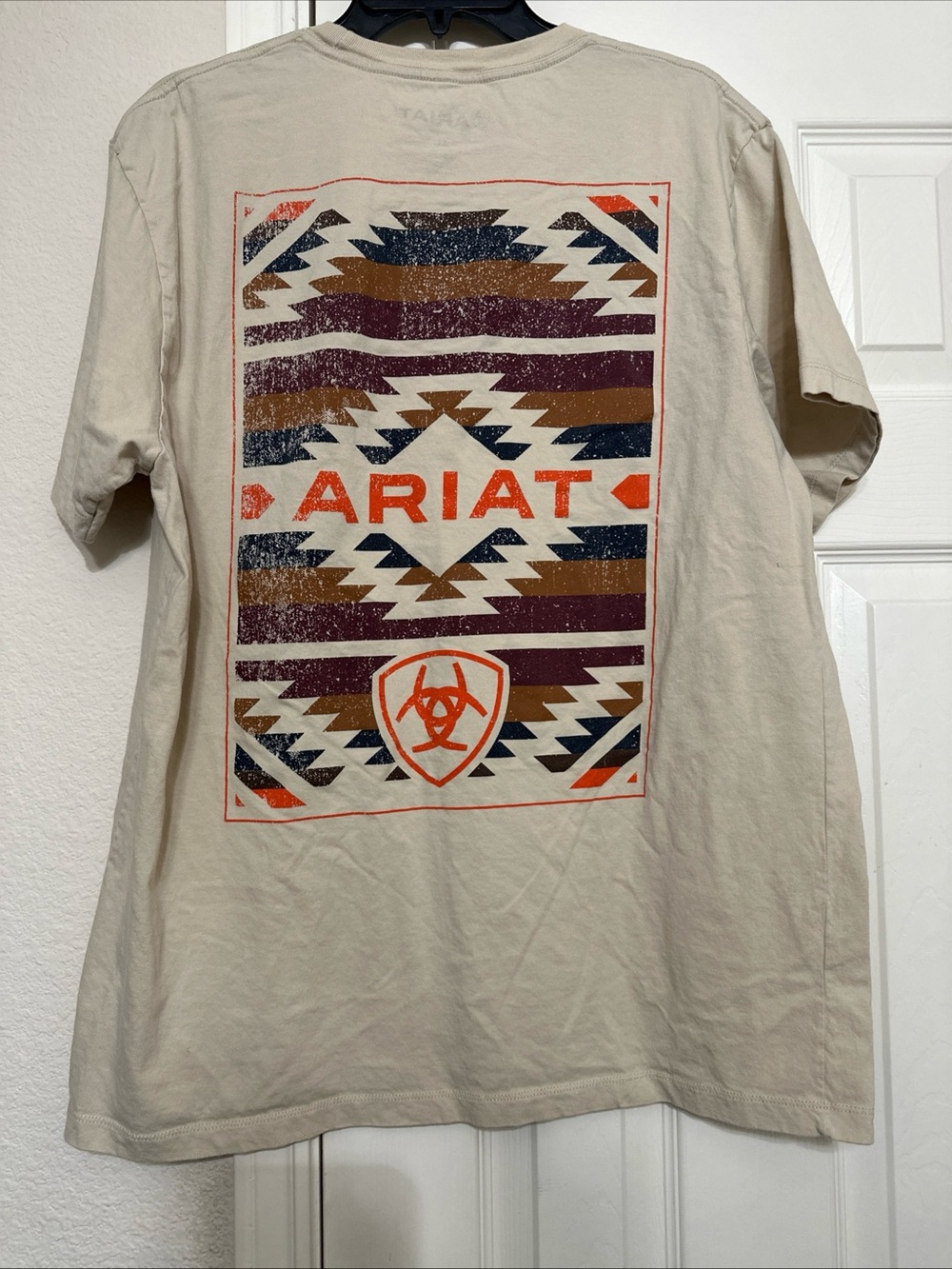 Ariat Men’s Beige Short Sleeve Crew neck Tee with Southwestern Print